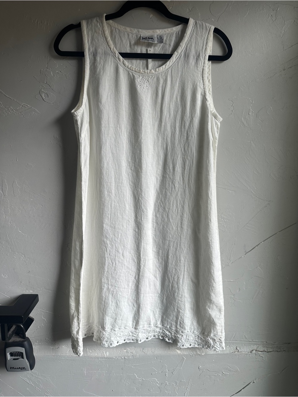 Ki Ko Light Ivory Linen Dress Eyelet Lace Sleeveless Cottagecore Romantic Boho S